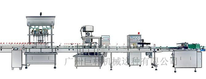 直列式裝機(jī)、自動(dòng)鎖蓋機(jī)、鋁箔封口、糨糊貼標(biāo)灌裝線 